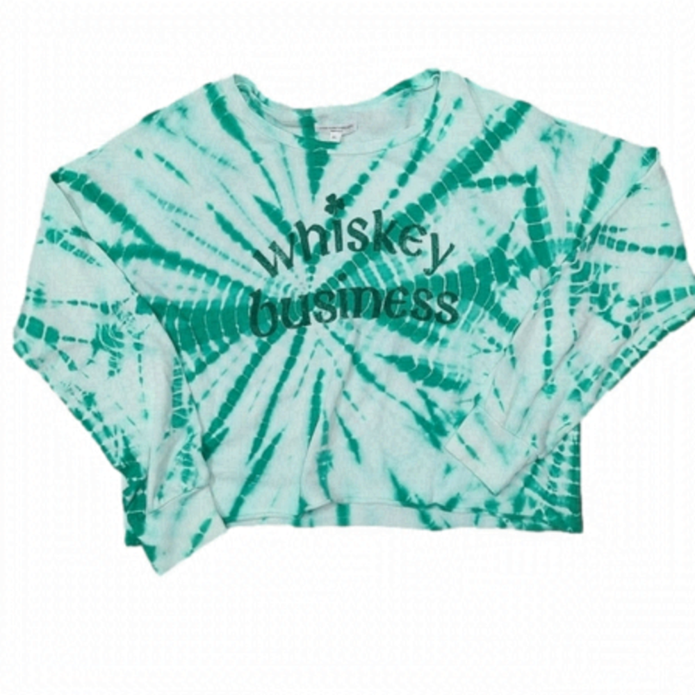 CROPPED Whiskey Business Green Tie Dye Sweater - Grayson Threads size XL